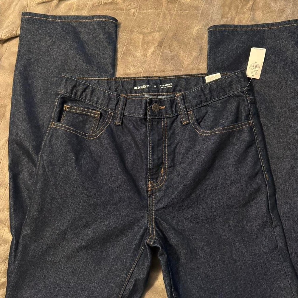 Old Navy Boys Straight Built-In Tough Jeans Dark Wash Denim Size 16 NWT